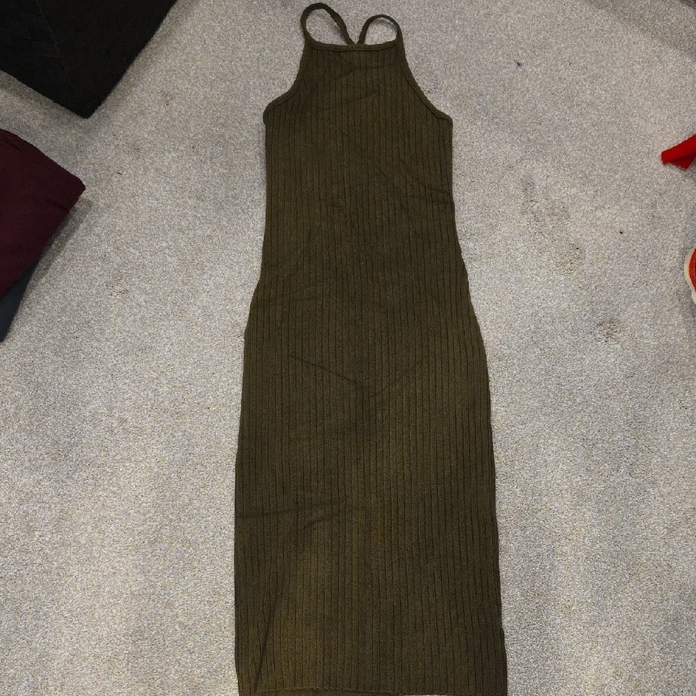Hera Collection Khaki Ribbed Midi Dress